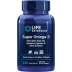Life Extension Super Omega 3 fish oil bottle front view showing 240 softgels count