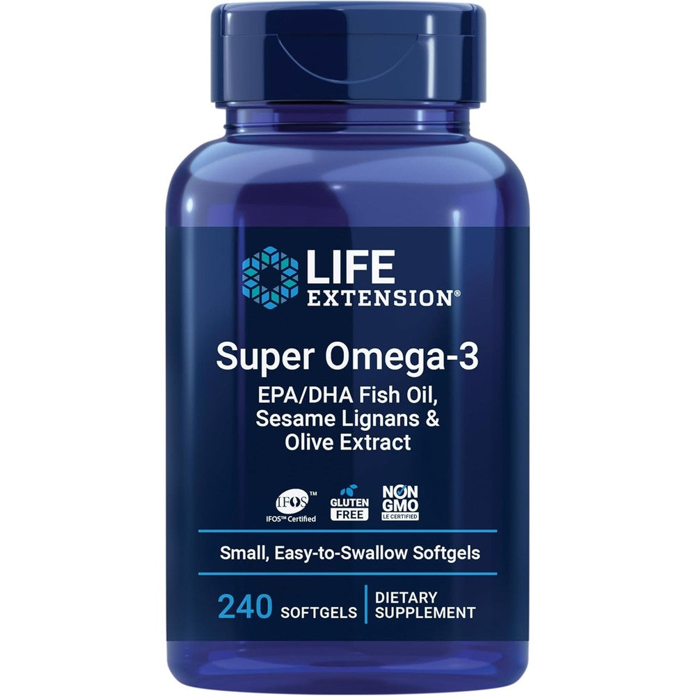 Life Extension Super Omega 3 Fish Oil 240 Softgels front bottle view