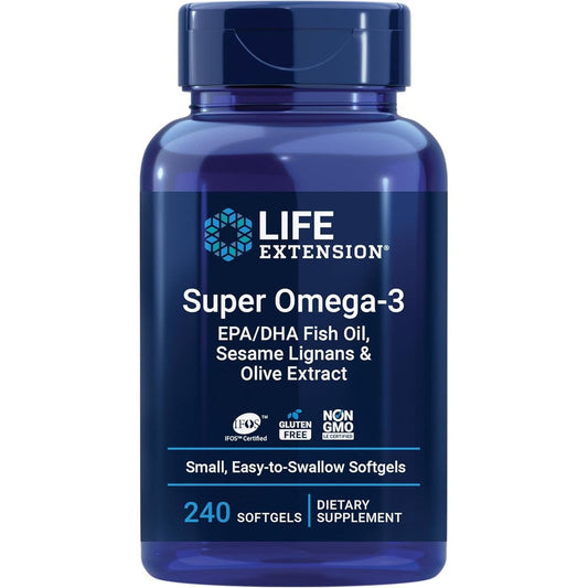 Life Extension Super Omega 3 Fish Oil 240 Softgels front bottle view