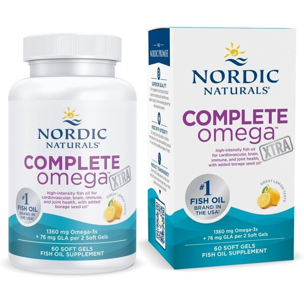 Nordic Naturals Complete Omega Xtra front view bottle with lemon graphic