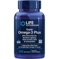 Life Extension Super Omega 3 Plus front view bottle showcasing supplement details.