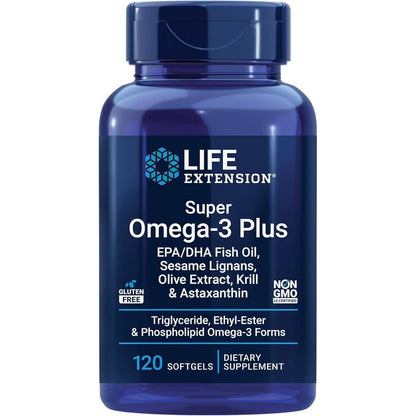 Life Extension Super Omega 3 Plus 120 softgels front bottle view for heart and brain health