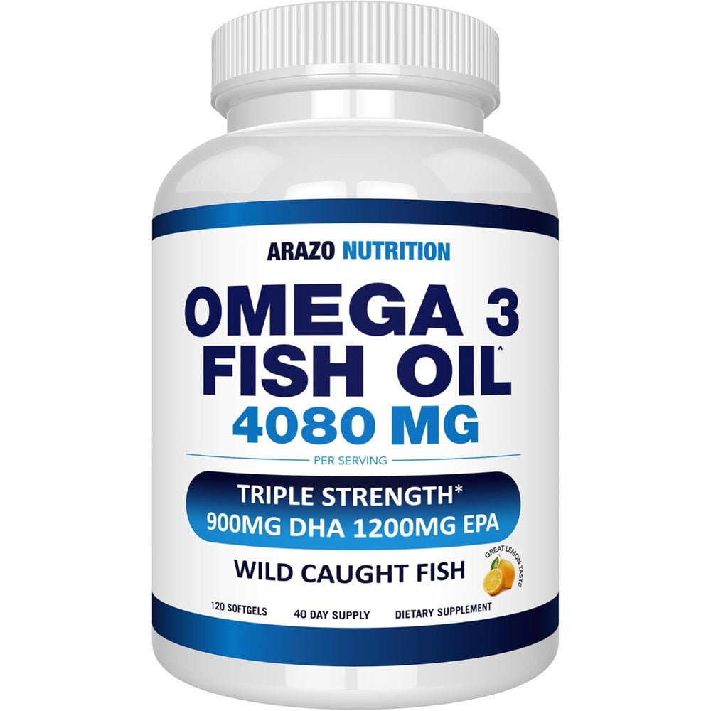 Arazo Nutrition Wild Caught Omega 3 Fish Oil 120 softgels front bottle view
