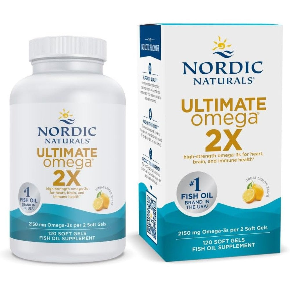 Nordic Naturals Ultimate Omega 2X front label view of the high potency premium omega 3 bottle