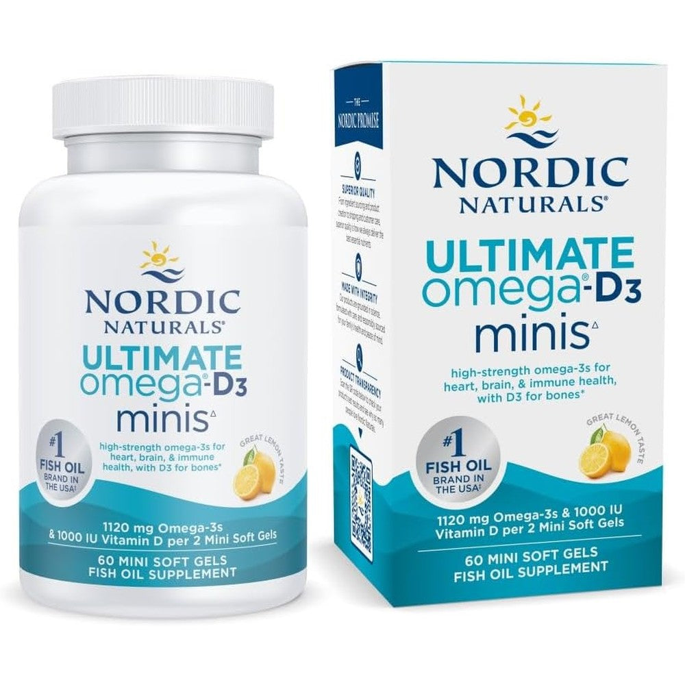 Nordic Naturals Ultimate Omega Mini D3 front bottle view authentic omega 3 supplement