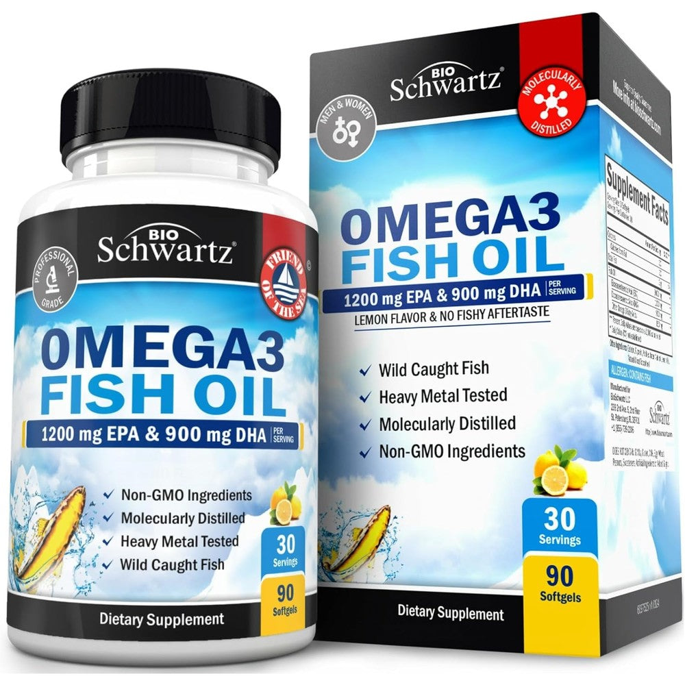 BioSchwartz Triple Strength Omega 3 Fish Oil 90 softgels bottle front view