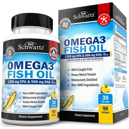 BioSchwartz Triple Strength Omega 3 Fish Oil 90 softgels bottle front view