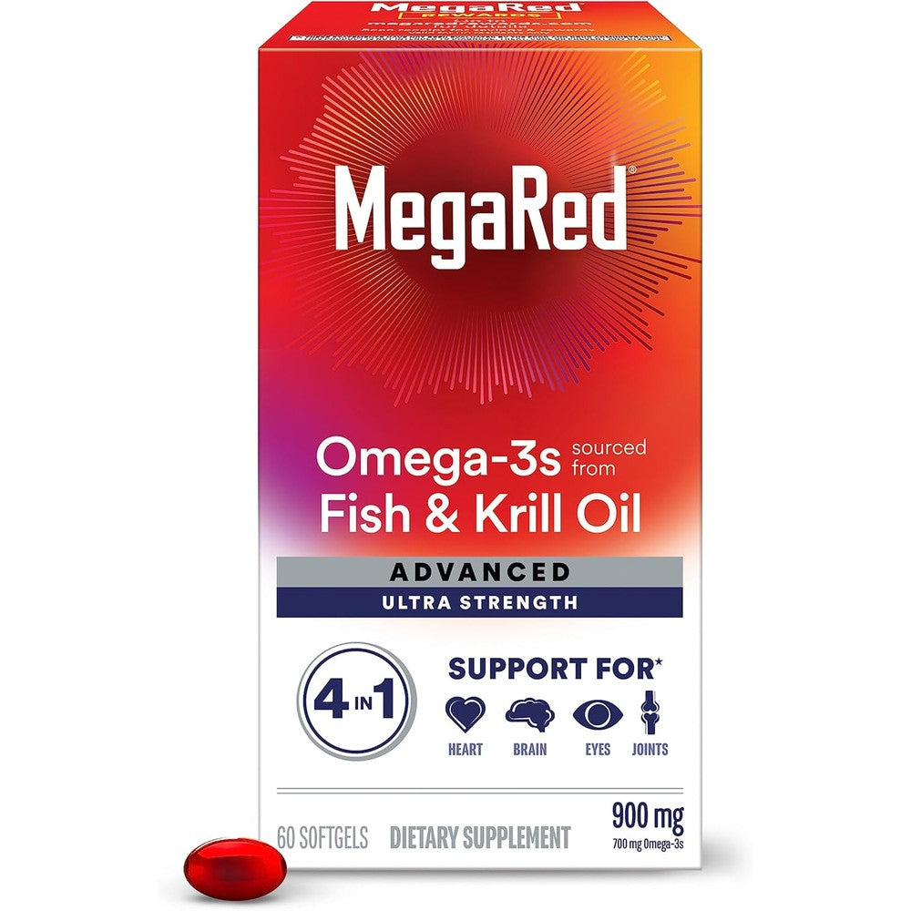 Schiff MegaRed Advanced Four In One Omega Three 900mg front bottle packaging