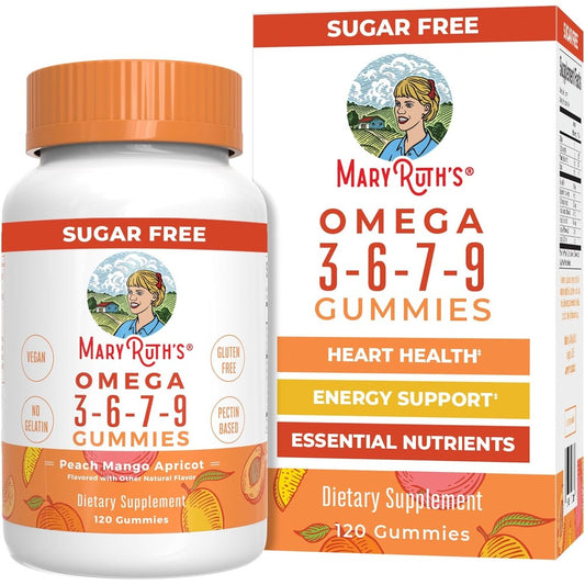 MaryRuth Organics Vegan Omega 3 6 7 9 Gummies 120 Count bottle front view showing product labels.
