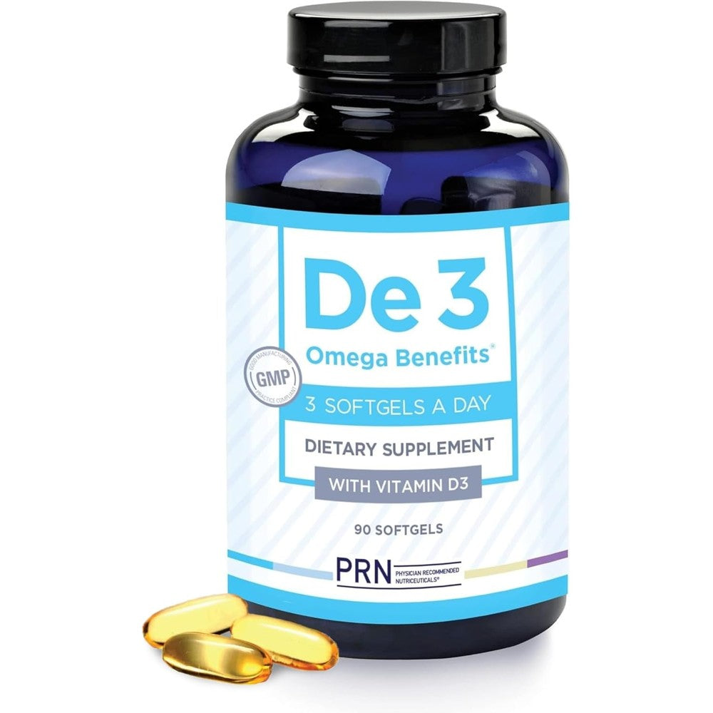 PRN Physician Recommended Nutriceuticals DE3 Dry Eye 90 softgels front bottle view for dry eye relief.