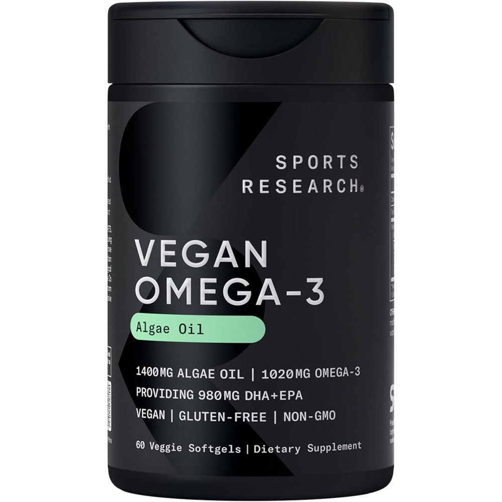 Sports Research Vegan Omega Three Algae Oil front bottle view