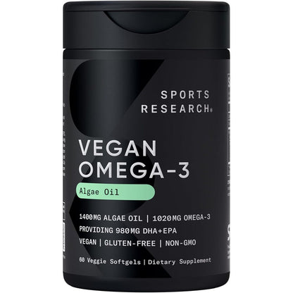 Sports Research Vegan Omega Three Algae Oil bottle front view