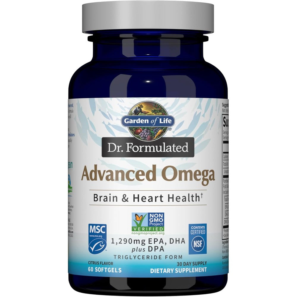 Garden of Life Dr Formulated Advanced Omega Fish Oil Lemon 60 softgels front bottle view