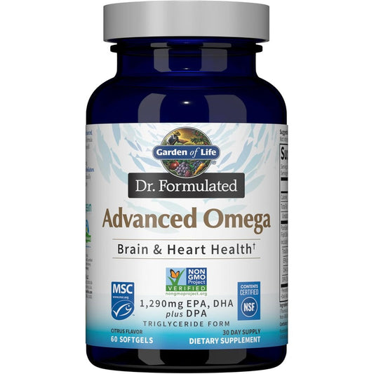 Garden of Life Dr Formulated Advanced Omega Fish Oil Lemon 60 softgels front bottle view