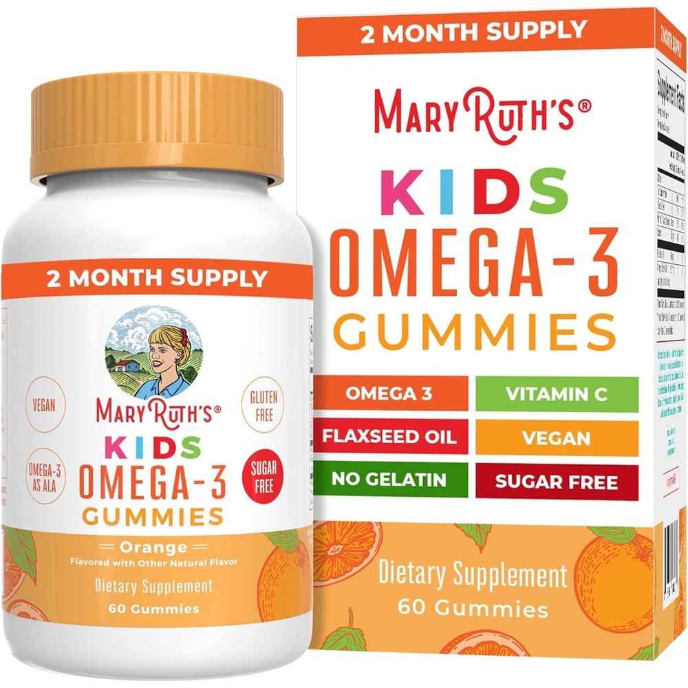 MaryRuth Organics Vegan Omega 3 Kids Gummies bottle front view