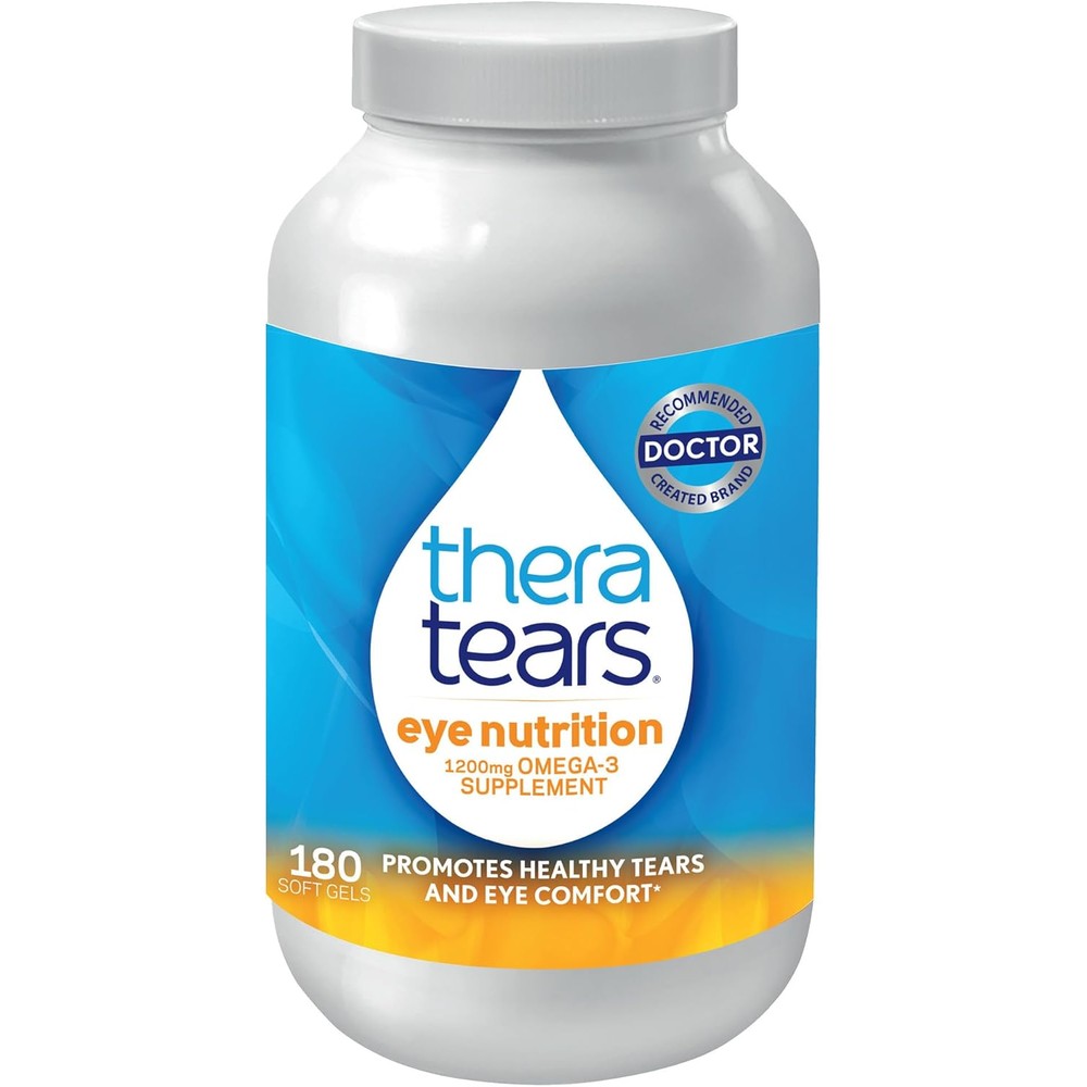 TheraTears Omega 3 Eye Care 180 softgels front packaging showing eye nutrition formula