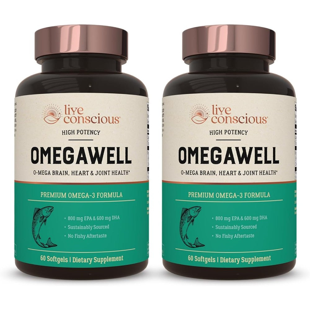 Live Conscious OmegaWell fish oil front view product bottle