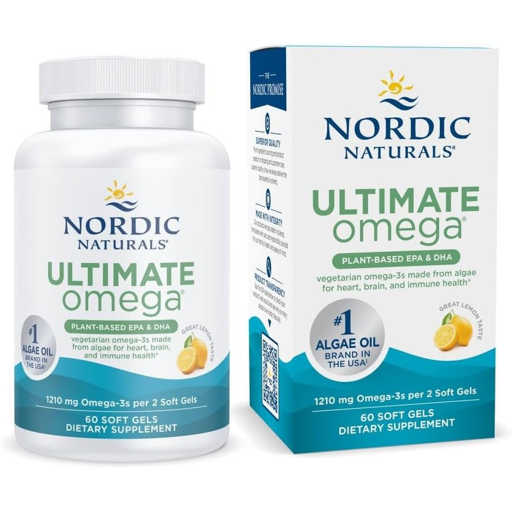 Nordic Naturals Plant Based Ultimate Omega 60 vegetarian soft gels front packaging bottle
