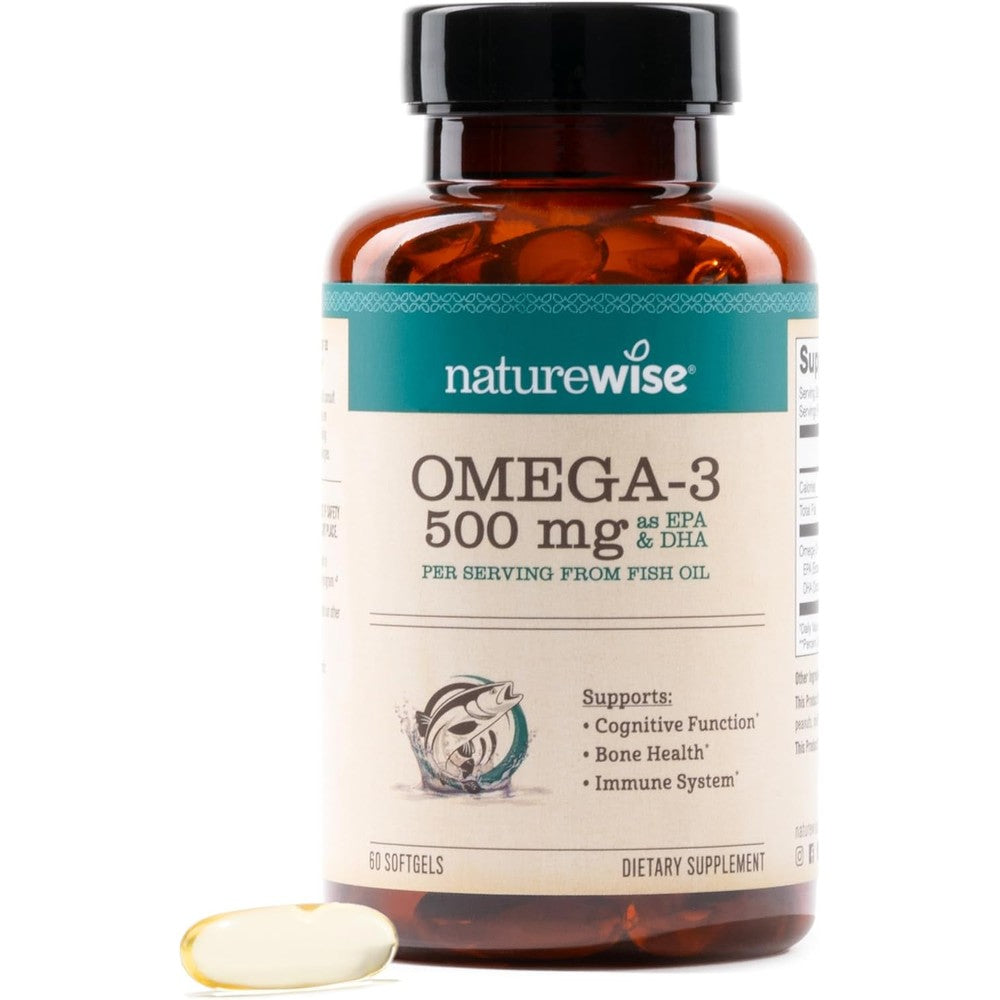 NatureWise Omega 3 Fish Oil 500mg front view bottle for premium wellness