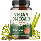 MAV Nutrition Vegan Omega 3 Algae Oil front bottle view with key features.