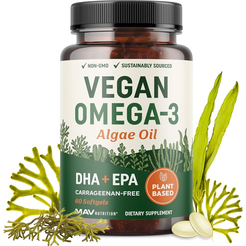 MAV Nutrition Vegan Omega 3 Algae Oil 60 Softgels front view bottle