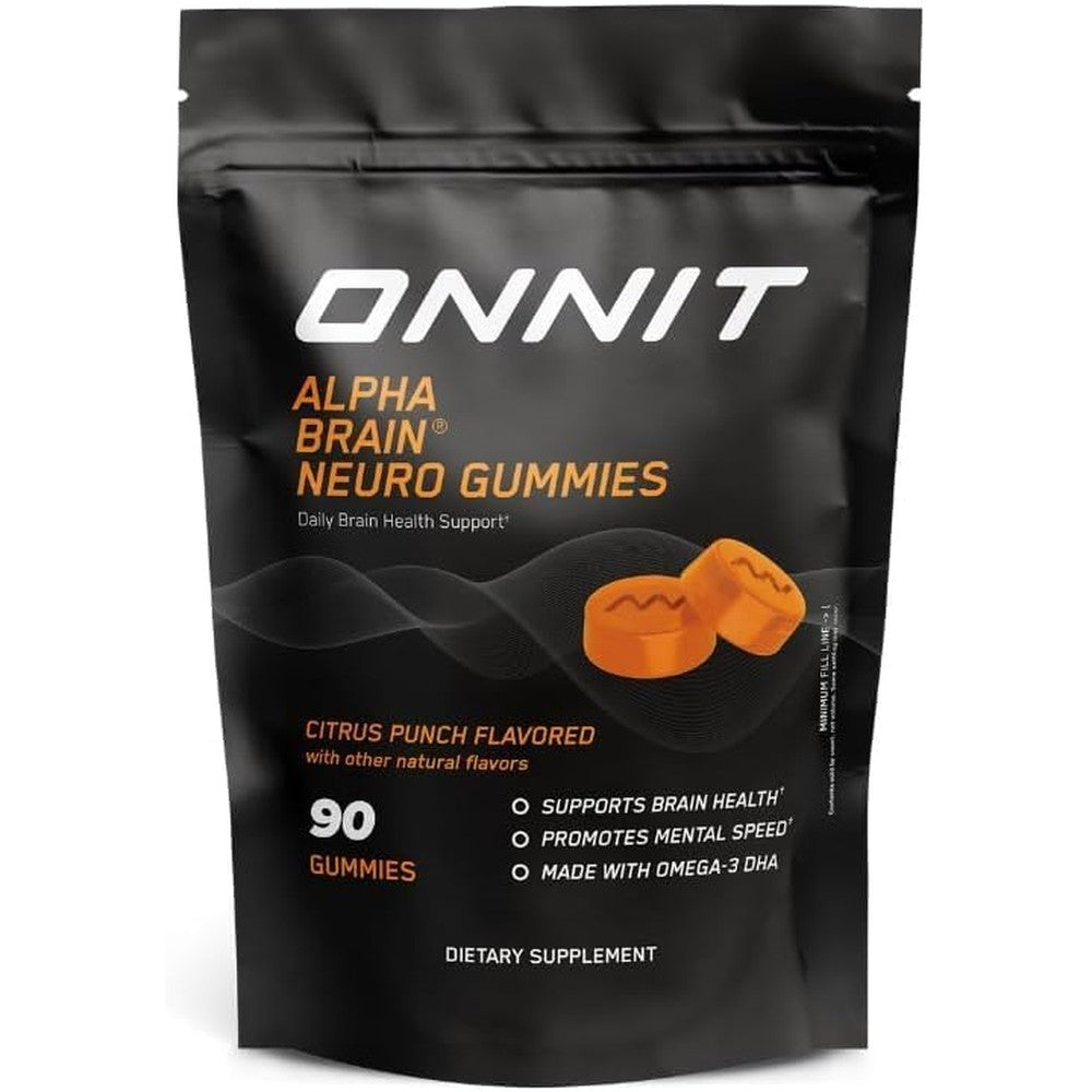 ONNIT Alpha Brain Neuro Focus Gummies front view black pouch package