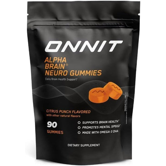 ONNIT Alpha Brain Neuro Focus Gummies front view black pouch package
