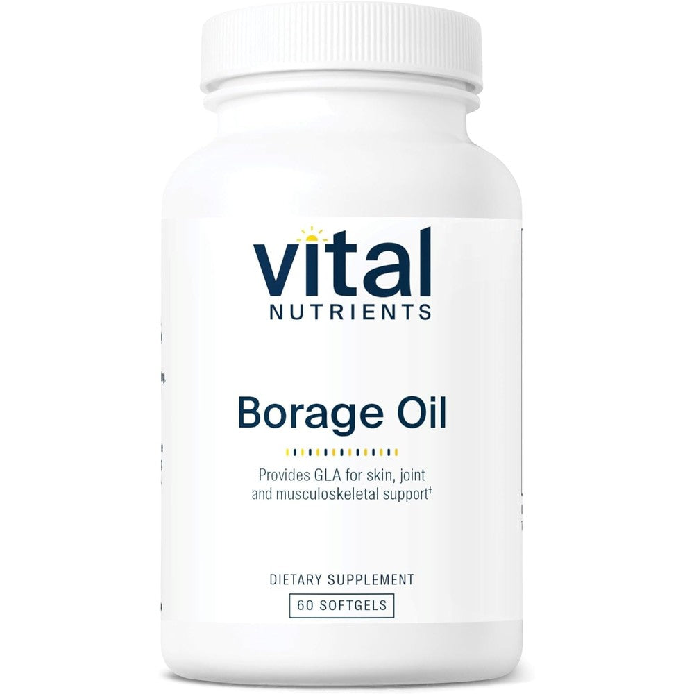 Vital Nutrients Borage Oil 1000 Milligrams bottle front view showing premium omega six supplement label.