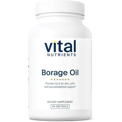 Vital Nutrients Borage Oil 1000 Milligrams bottle front view showing premium omega six supplement label.