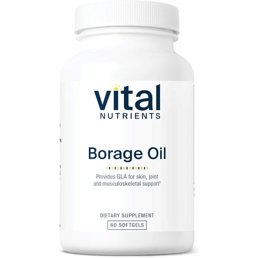 Vital Nutrients Borage Oil 1000 Milligrams bottle front view showing premium omega six supplement label.