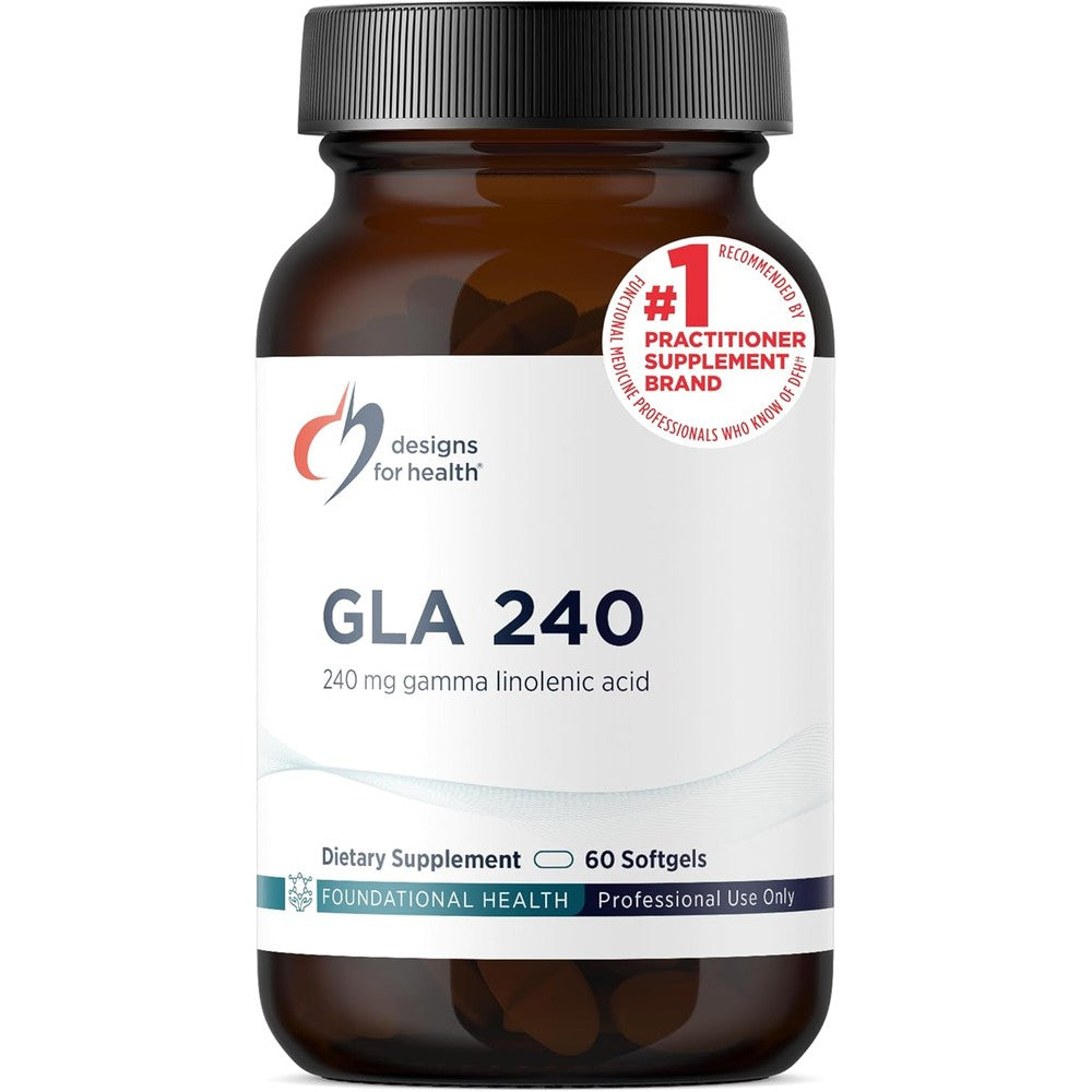 Designs for Health GLA 240 Mg 60 Softgels bottle front view for premium omega-6 supplementation.