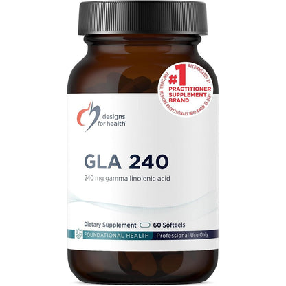 Designs for Health GLA 240 Mg 60 Softgels bottle front view for premium omega-6 supplementation.