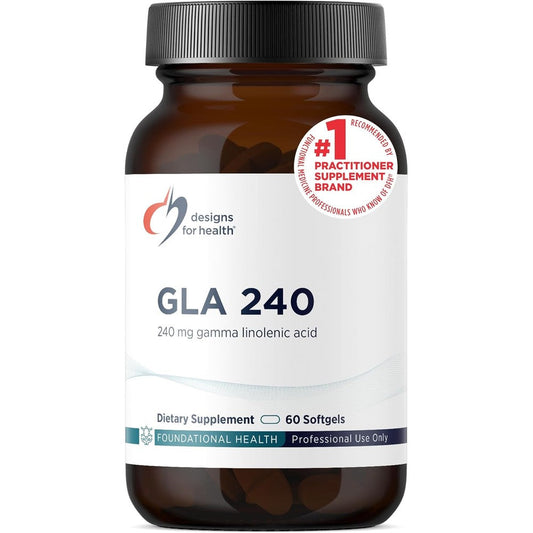 Designs for Health GLA 240 Mg 60 Softgels bottle front view for premium omega-6 supplementation.