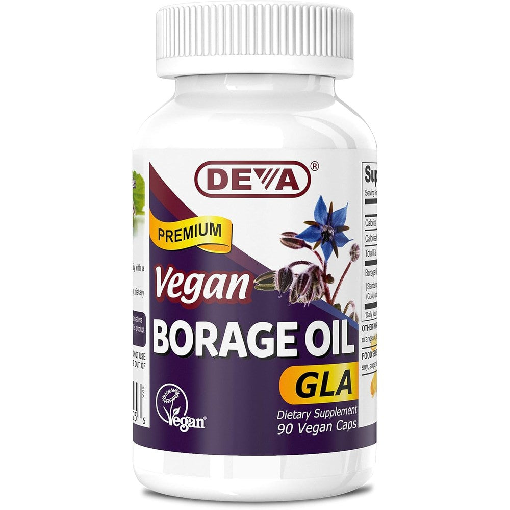 Deva Vegan Vitamins Borage Oil 500mg front bottle label view