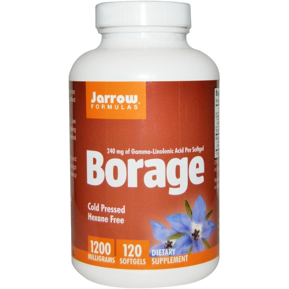 Jarrow Formulas Borage GLA-240 1200 milligrams front bottle view for skin barrier hydration.