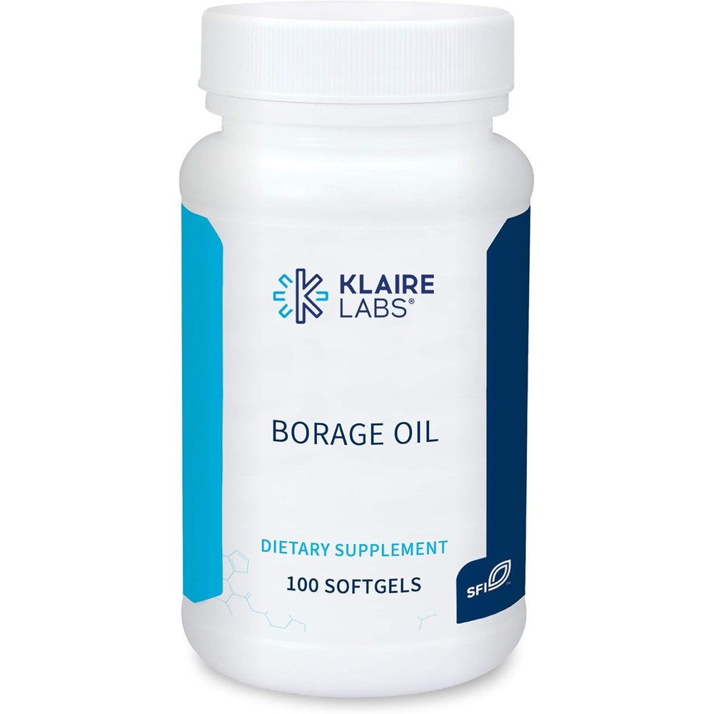 Klaire Labs Borage Oil 100 softgels bottle front view authentic omega 6 supplement