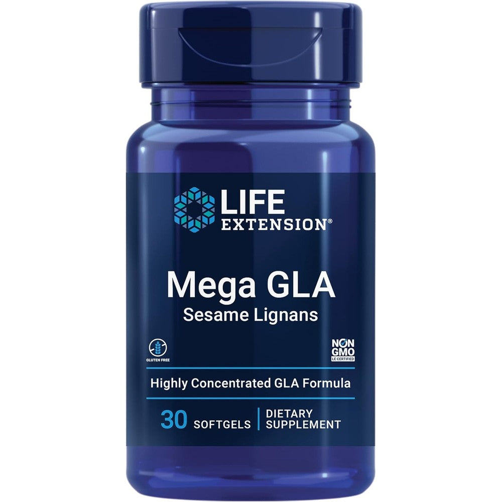 Life Extension Mega GLA with Sesame Lignans 30 softgels front view bottle for health support