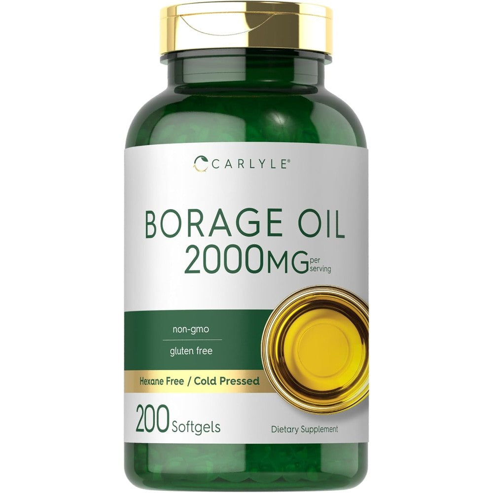 Carlyle Borage Oil 2000mg supplement bottle front view showcasing authentic USA imported packaging