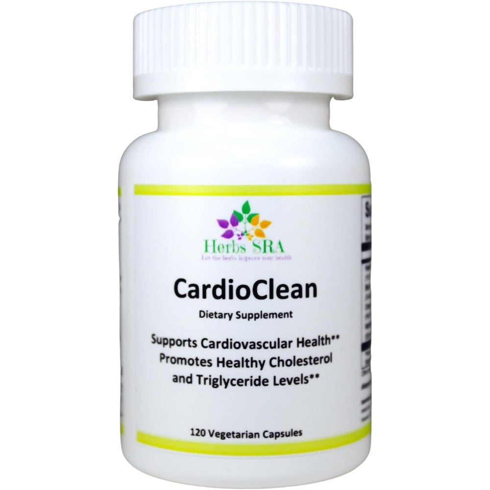 Herbs SRA CARDIOCLEAN 120 vegetarian capsules front bottle view for cardiovascular support