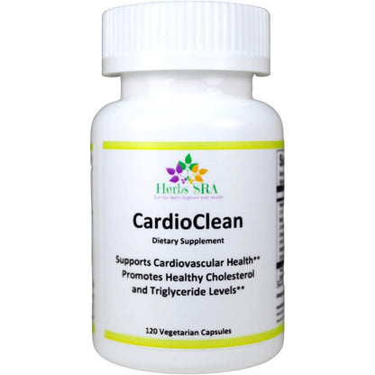 Herbs SRA CardioClean Omega 3 and Black Garlic 120 vegetarian capsules front view bottle for heart health.