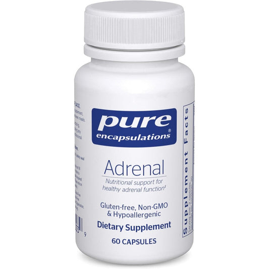 Pure Encapsulations Adrenal 60 capsules front view showing authentic imported label for stress support