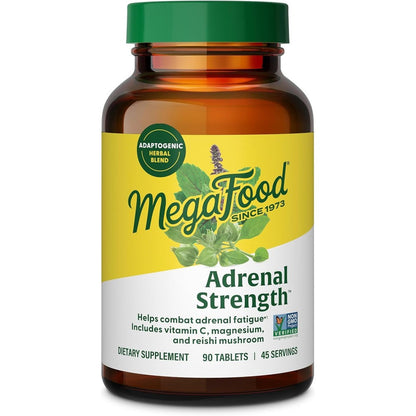 MegaFood Adrenal Strength 90 tablets front bottle view for stress relief