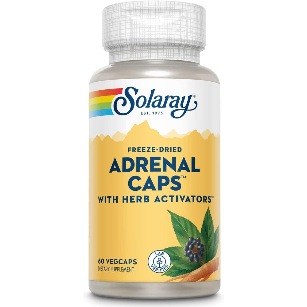 Solaray Freeze Dried Adrenal Caps 60 vegetable capsules front view showing original USA packaging