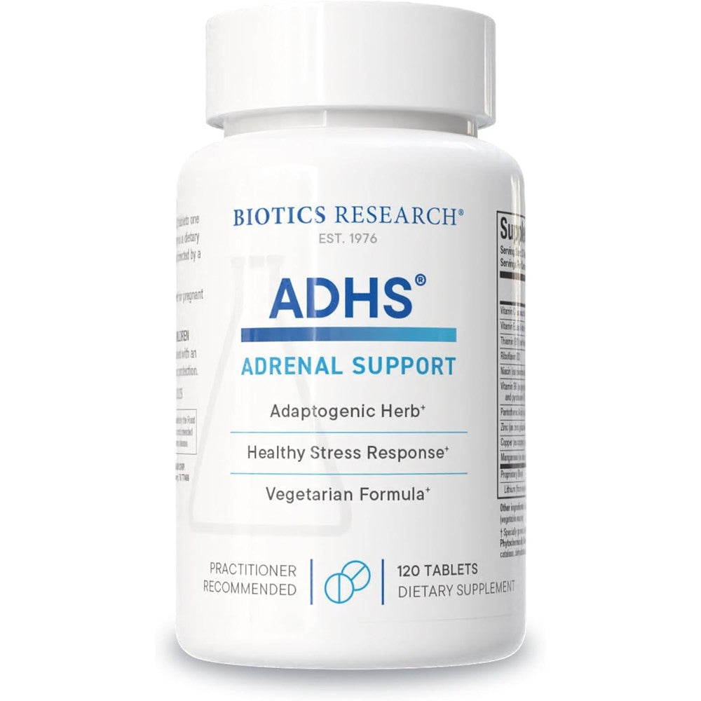 Biotics Research ADHS Adrenal Support bottle front view for stress relief and cortisol balance
