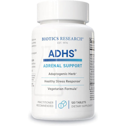Biotics Research ADHS Adrenal Support bottle front view for stress relief and cortisol balance
