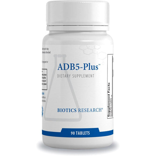 Biotics Research ADB5 Plus 90 Tablets front view bottle for adrenal support.
