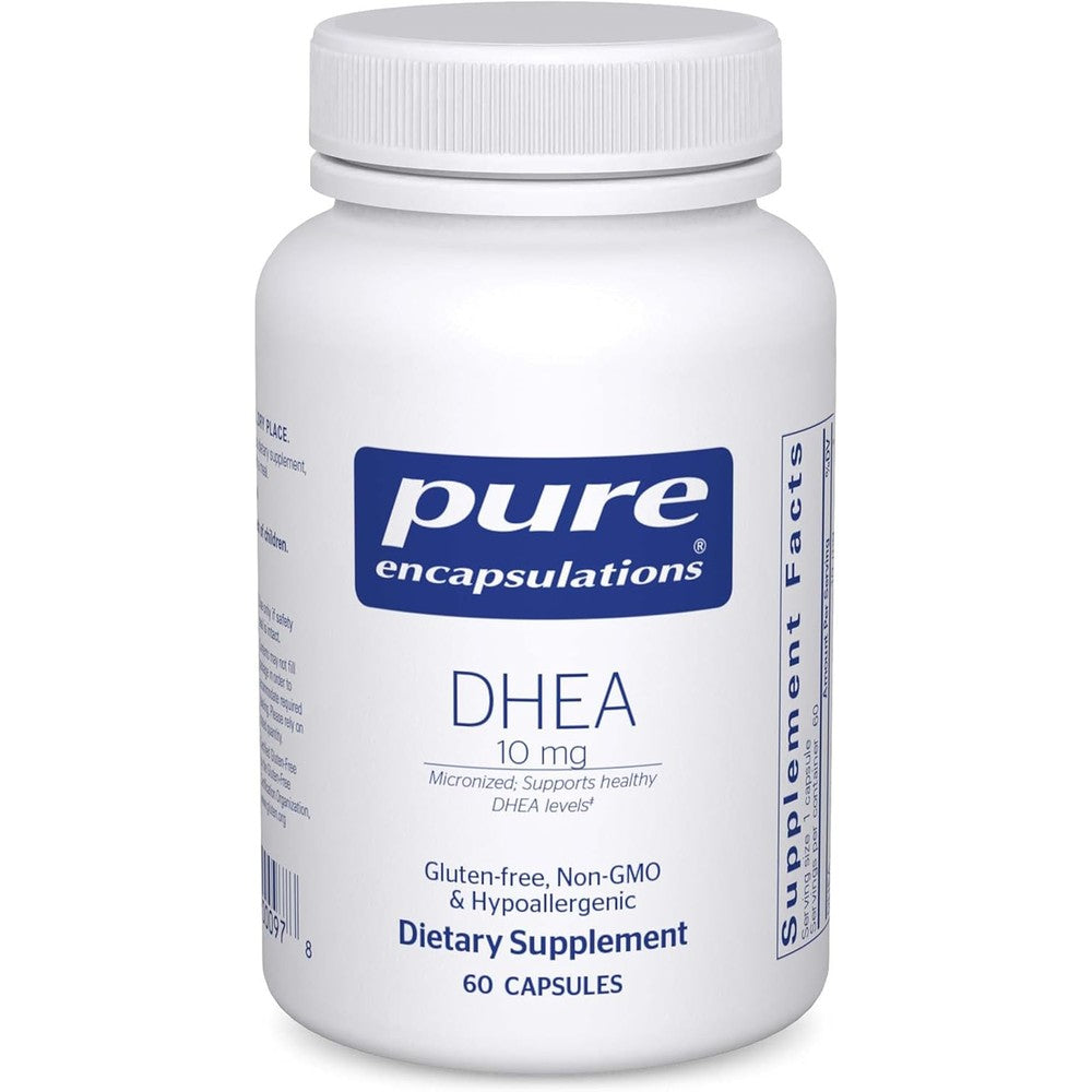 Pure Encapsulations DHEA 10 mg front view authentic hormone support bottle