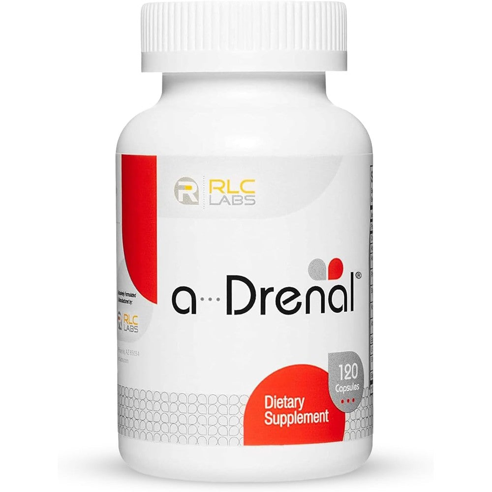 RLC Labs a-Drenal 120 Capsules front view bottle for natural cortisol balance.