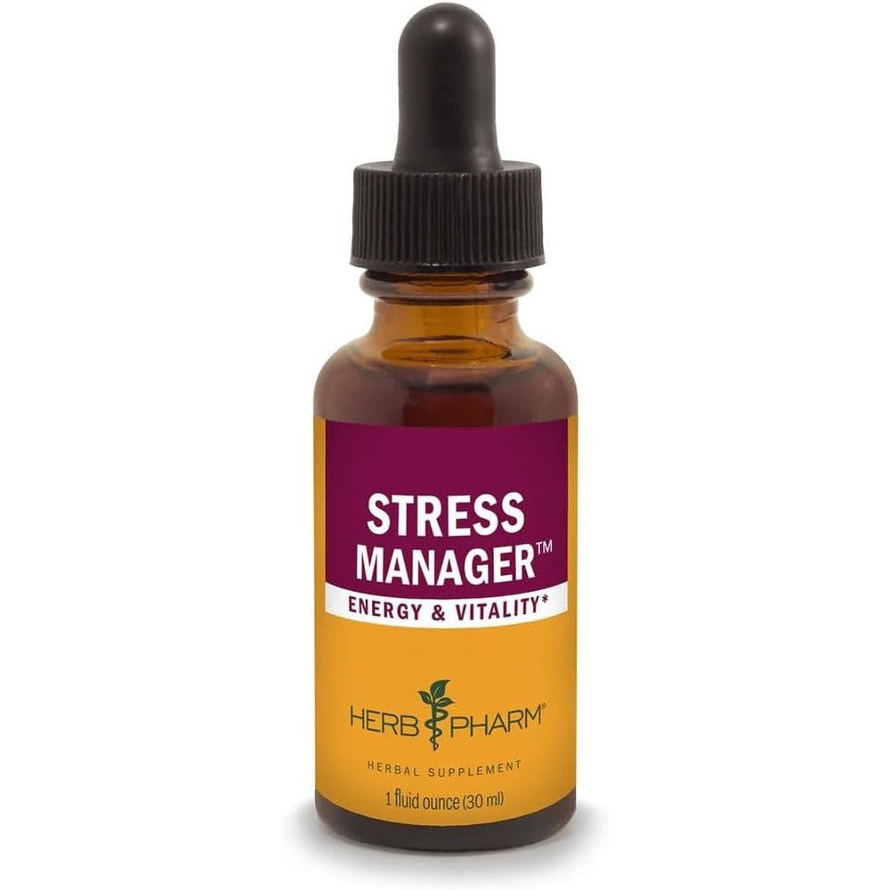 Herb Pharm Stress Manager Liquid Herbal Extract front view bottle.