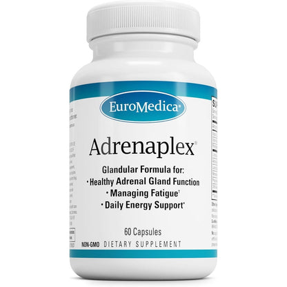 EuroMedica Adrenaplex 60 capsules bottle front view showing adrenal glandular support facts